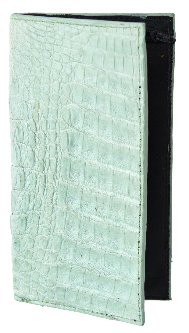 White Diamond Cocodrilo Porta Chequera Leather Wallet - Pistacho