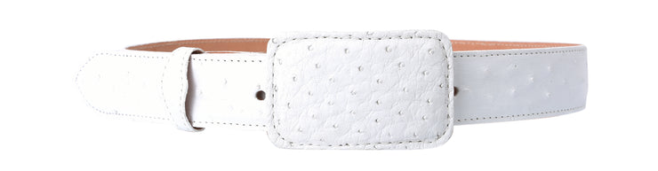 White Diamond Avestruz Leather Belt - Blanco