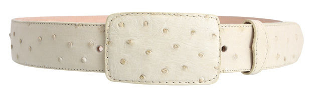 White Diamond Avestruz Leather Belt - Hueso