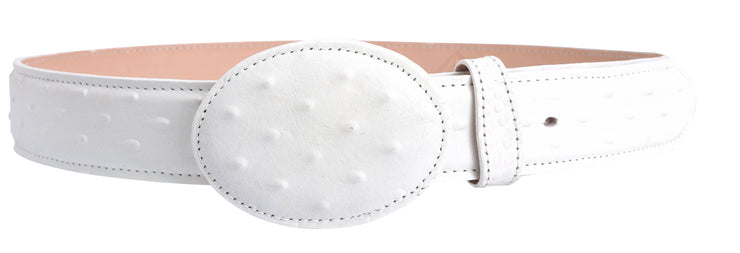 White Diamond Avestruz Imitation Leather Belt -  Blanco