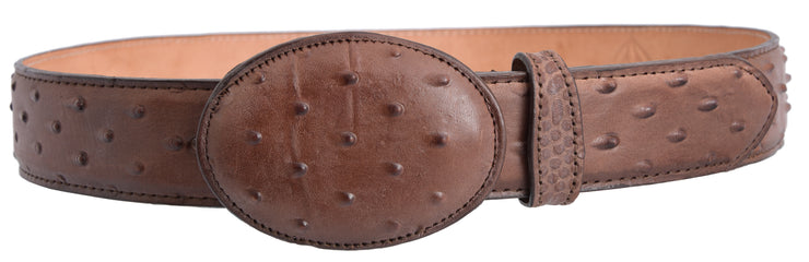 White Diamond Avestruz Imitation Leather Belt -  Cafe