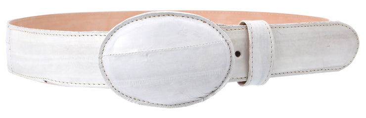 White Diamond Anguila Leather Belt - Blanco