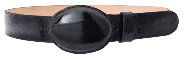 White Diamond Anguila Leather Belt - Negro