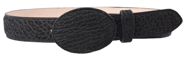 White Diamond Bull Shoulder Leather Belt - Negro