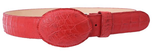 White Diamond Caiman Belly Imitation Leather Belt - Rojo