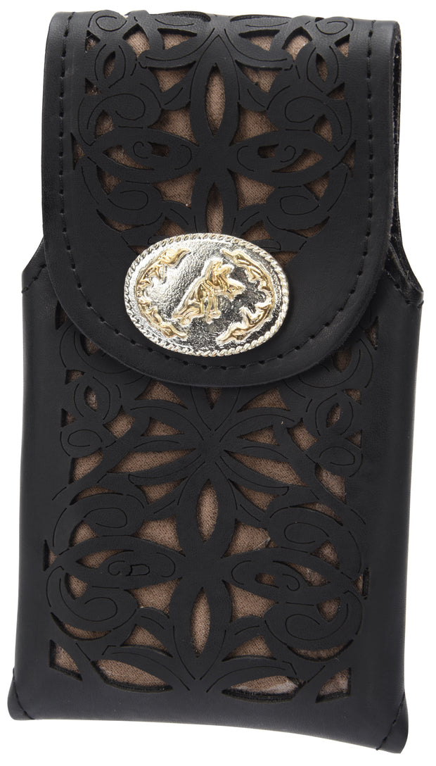 White Diamond Navajeada Leather Cell Phone Case - Negro