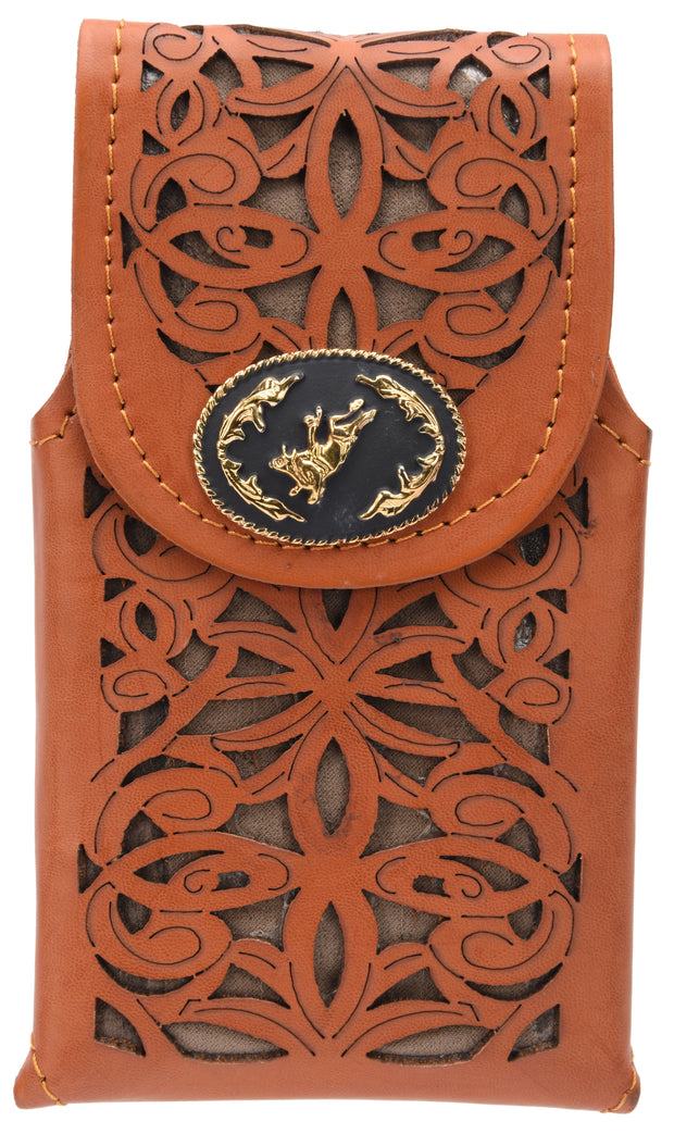 White Diamond Navajeada Leather Cell Phone Case - Naranja