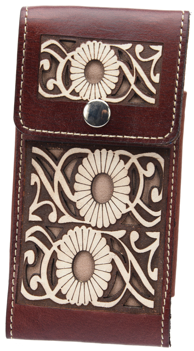 White Diamond Lazer Tooled Leather Cell Phone Case - Shedron