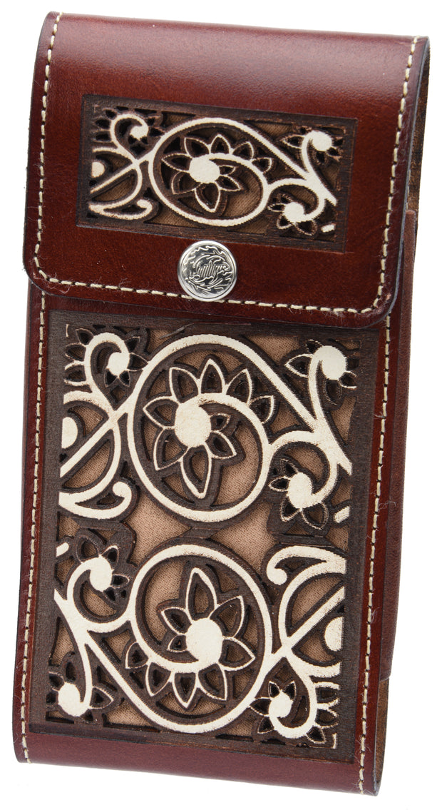 White Diamond Lazer Tooled Leather Cell Phone Case - Shedron